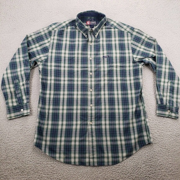 Chaps Ralph Lauren‎ Shirt Mens Large Green Plaid Vintage Classiccore Preppy - Picture 1 of 13